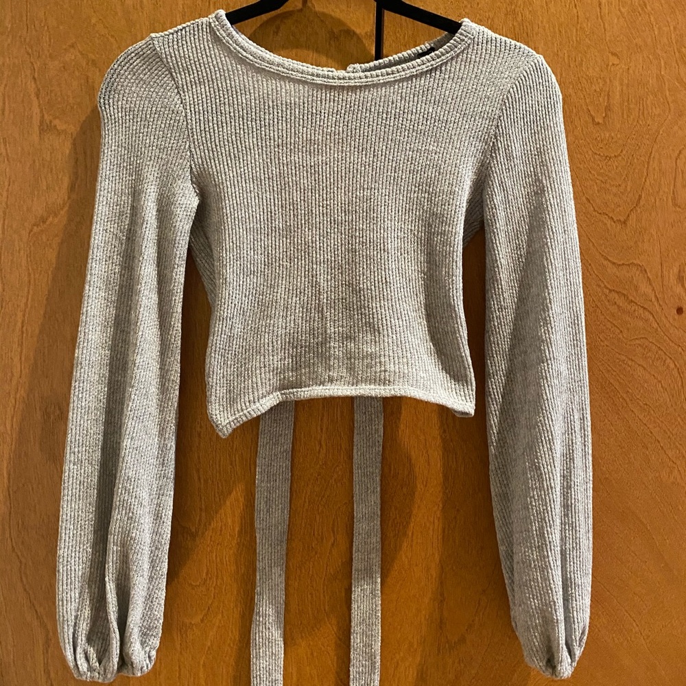 Grey Cropped Backless Sweater